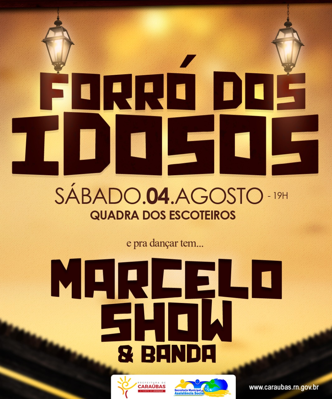 Forró do Idoso promovido pela prefeitura de Caraúbas acontece neste sábado com animação de Marcelo Show e banda