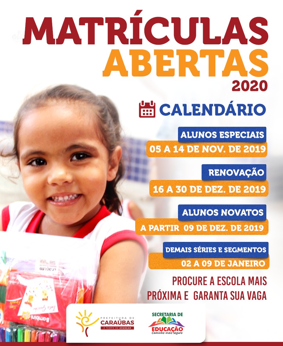 Secretaria de Educação divulga calendário de matrículas para 2020 na rede municipal de ensino