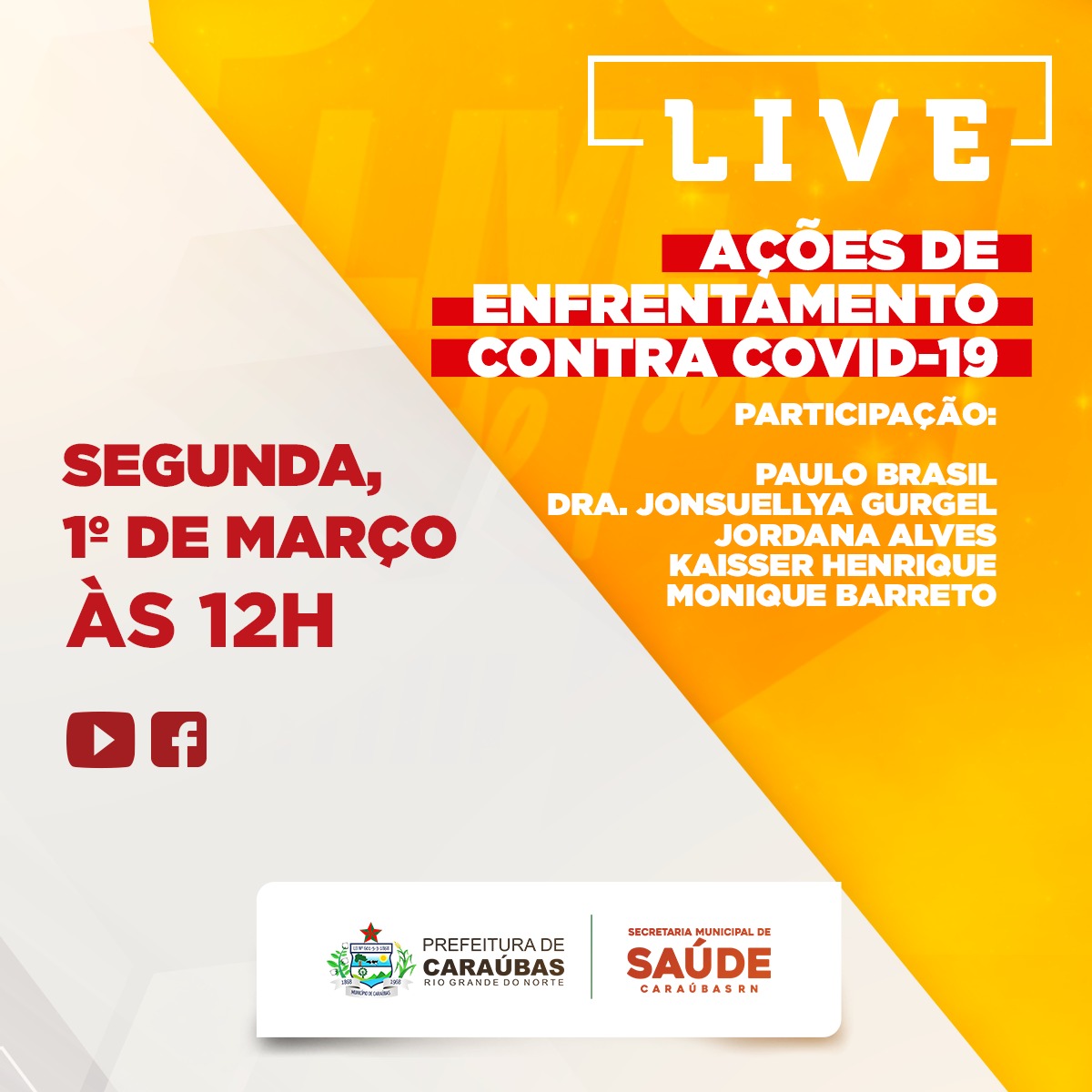 Secretaria de Saúde prepara live para falar do avanço e combate ao Coronavírus em Caraúbas