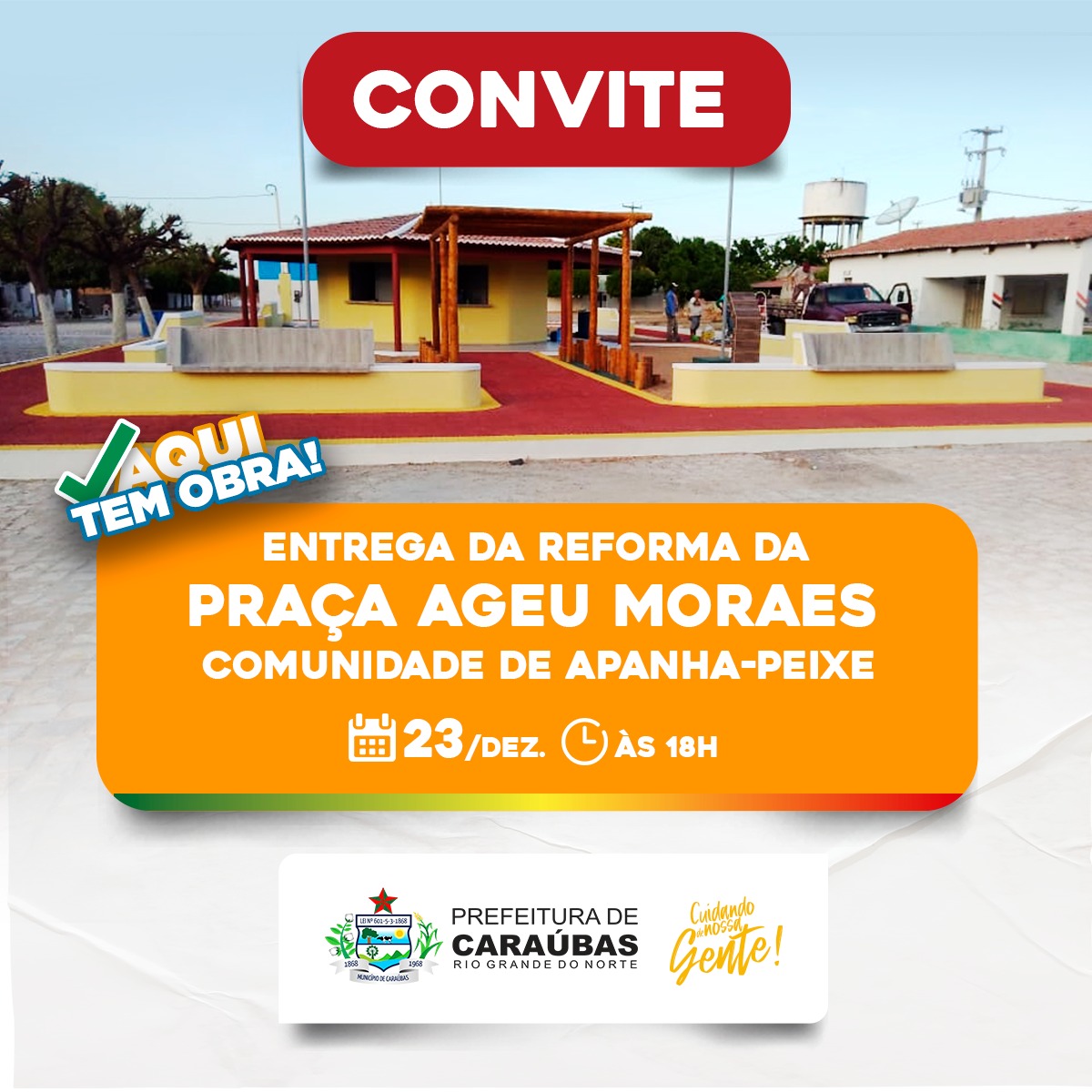 Prefeito Juninho Alves entregará na próxima quinta-feira a Praça Ageu Moraes da comunidade do Apanha-Peixe