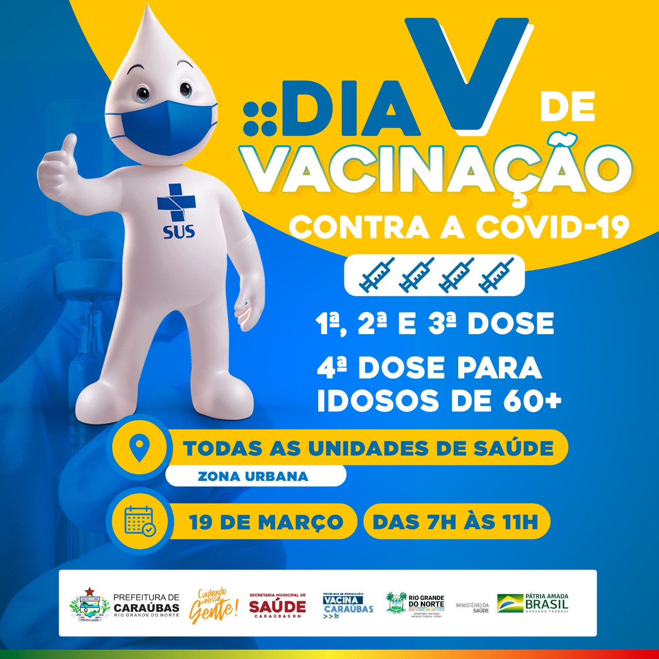 Unidades Básicas de Saúde realizarão Dia V de Vacinação para idosos com a 4ª dose contra Covid-19 em Caraúbas